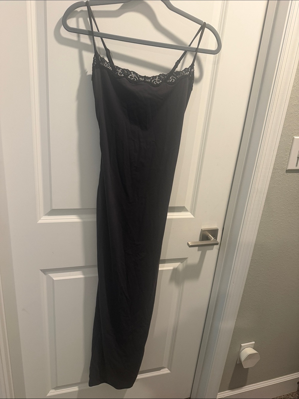 SKIMS Black Lace-Trim Maxi Slip Dress